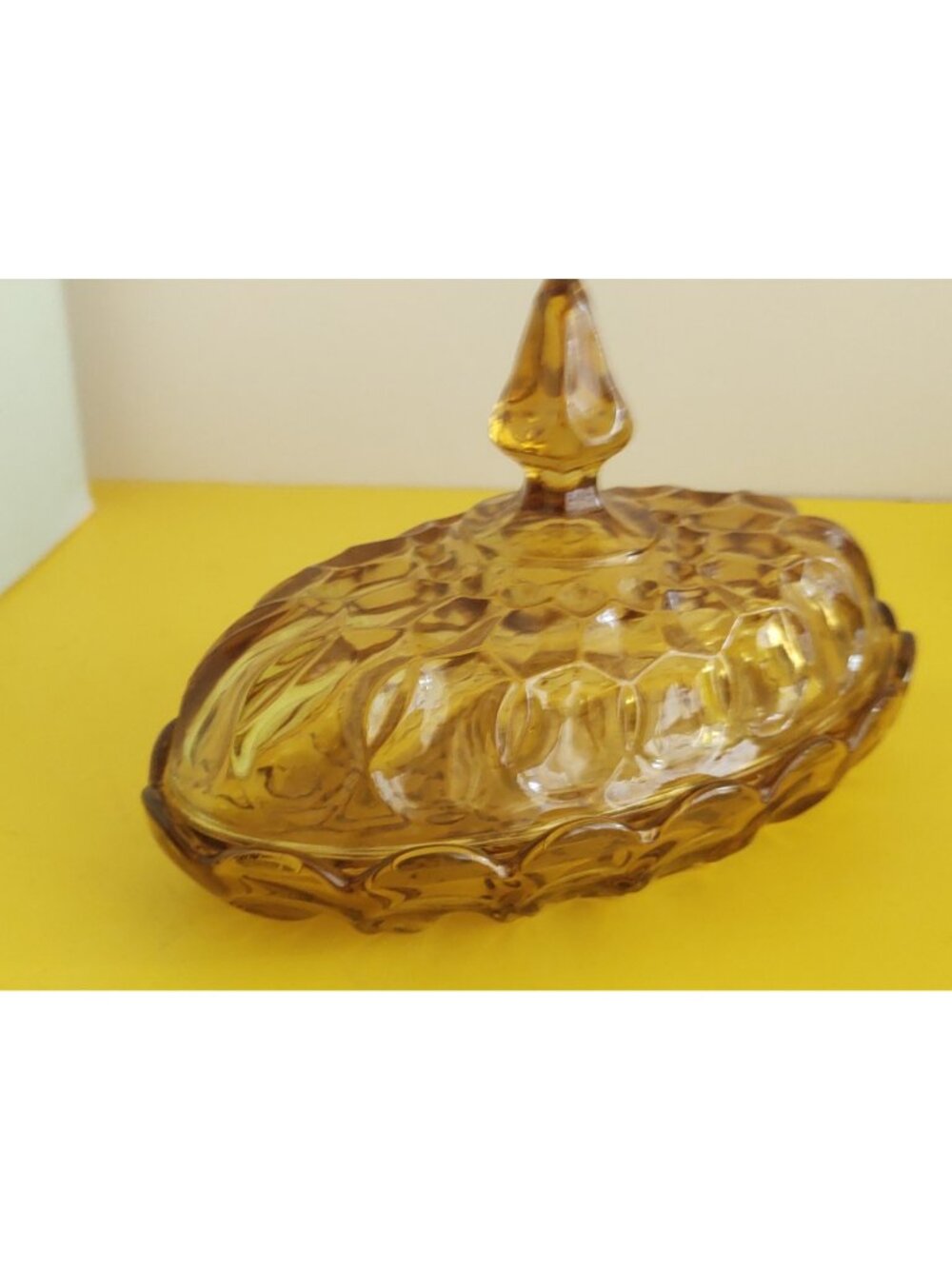 Lidded Butter Dish Anchor Hocking 'Fairfield' Amber Pressed Glass 1970's